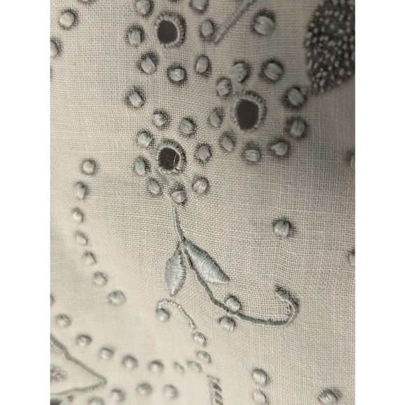 Vintage Handmade Embroidered Bed Coverlet White Linen Silver Butterfly NWT - Picture 8 of 9